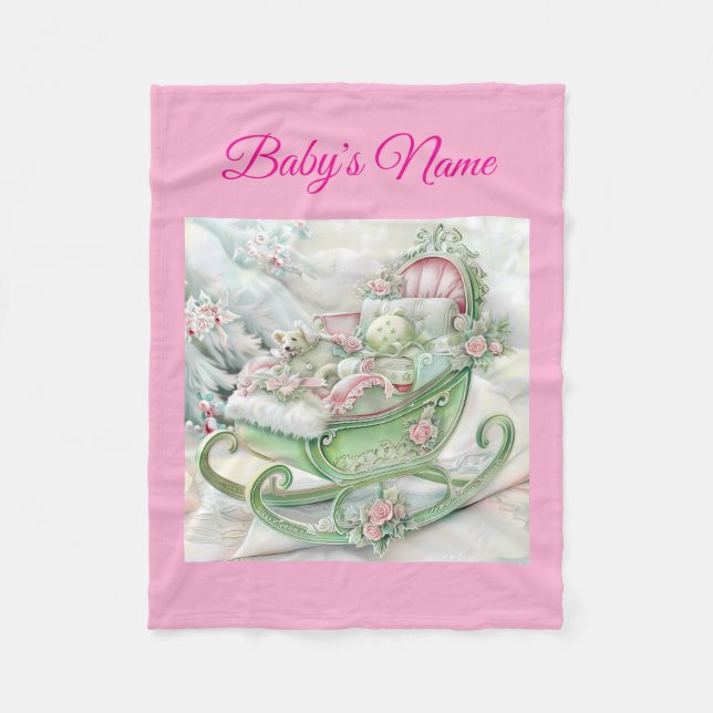 Manta Polar Personalized Vintage Pink Christmas Baby Blanket  (Anverso)