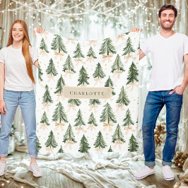Manta Polar Personalized Watercolor Christmas Tree Blanket