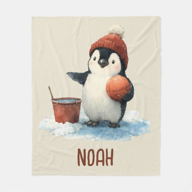 Manta Polar Personalized Winter Penguin Basketball Kid (Anverso)