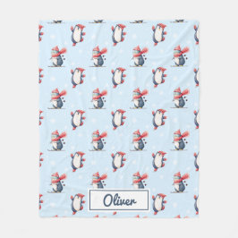 Manta Polar Personalized Winter Penguin Boys Fleece Blanket