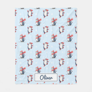 Manta Polar Personalized Winter Penguin Boys Fleece Blanket