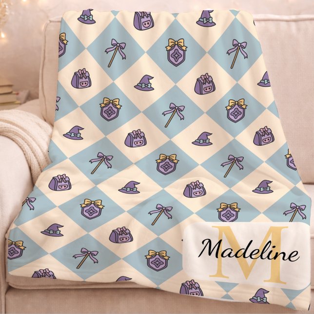 Manta Polar Personalized Wizard School Blue Monogram Name (Subido por el creador)