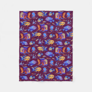 Manta Polar Pesca tropical divertida en morado oscuro