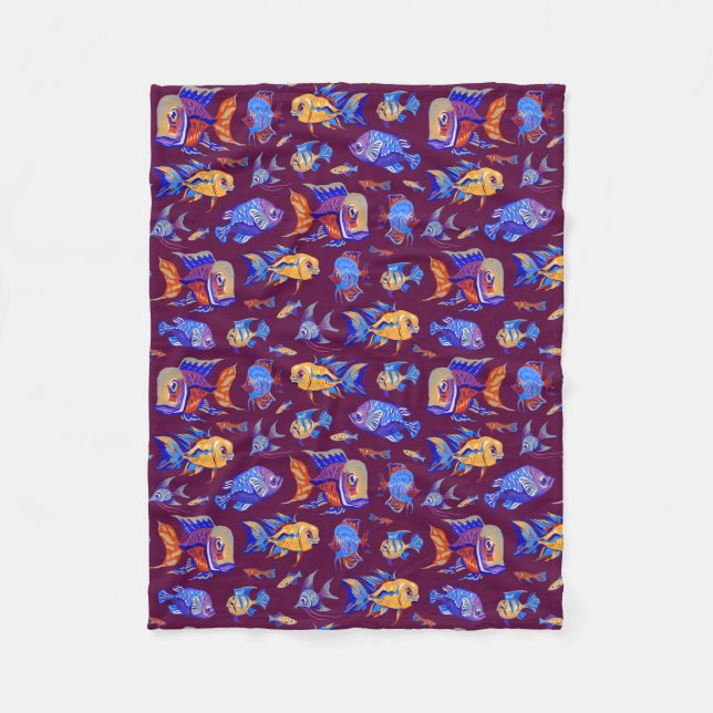 Manta Polar Pesca tropical divertida en morado oscuro (Anverso)