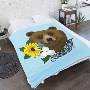 Manta Polar Pescado de flores azules de oso marrón