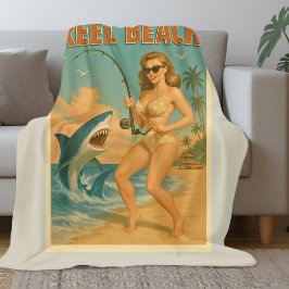 Manta Polar Pescado de Tiburón de Playa en Carrete Pin-Up Retr