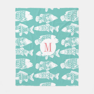 Manta Polar Pescado floral blanco de moda   Monograma