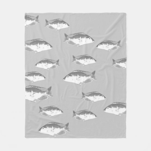 Manta Polar Pescado gris monocromo (Anverso)