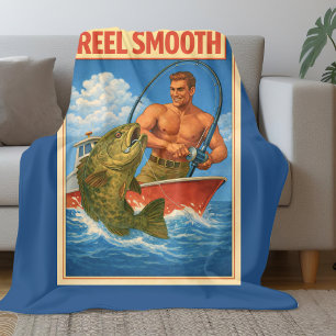 Manta Polar Pescador Suave Carrete Retro Azul Náutico Pesca