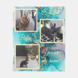 Manta Polar Pet bunny photo collage - green ink Fleecedecke