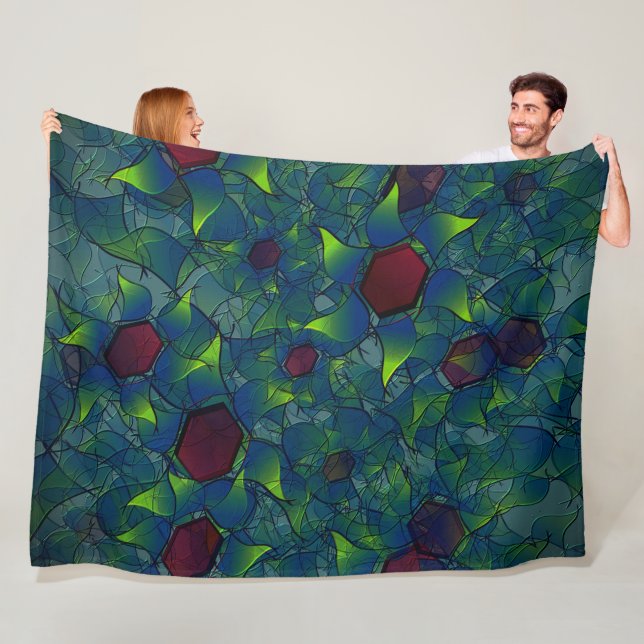 Manta Polar Pétalos virtuales con puntas azules, hojas y hexág (In situ)