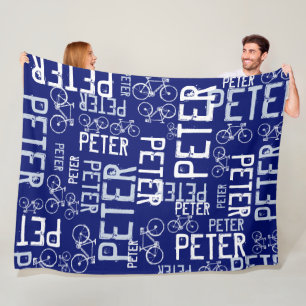 Manta Polar Peter Personalizado Nombre y Bicicletas Oscuro-Azu