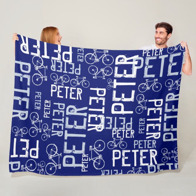 Manta Polar Peter Personalizado Nombre y Bicicletas Oscuro-Azu (In situ)