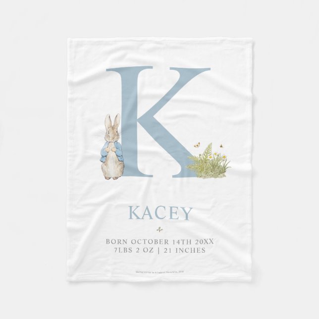Manta Polar Peter Rabbit | Personalized Letter K (Anverso)
