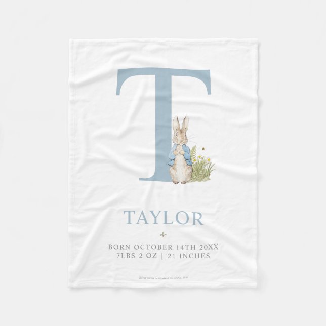 Manta Polar Peter Rabbit | Personalized Letter T (Anverso)