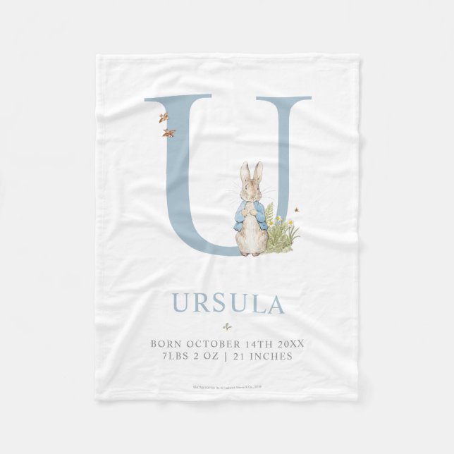 Manta Polar Peter Rabbit | Personalized Letter U (Anverso)