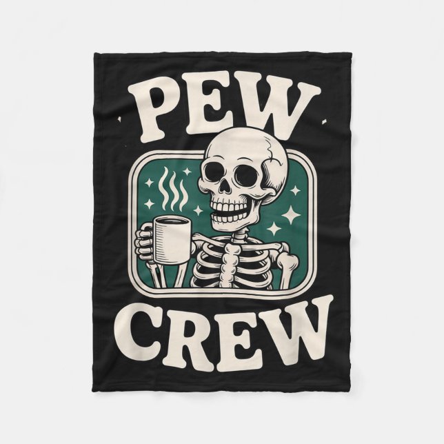 Manta Polar Pew Crew Skeleton With Coffee, Funny Church Tee  (Anverso)