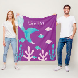 Manta Polar Pez Sirena Bajo el Mar Pastel Morado Niñas 