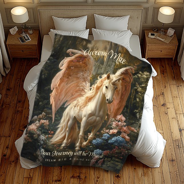 Manta Polar Pezón Pink Feathered Unicorn Pegasus Woodland Magi (Subido por el creador)