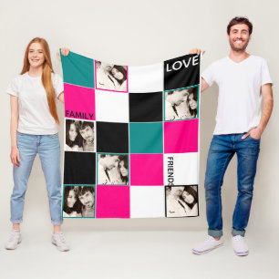 Manta Polar PHOTO Abierto Personalizado Negro Turquesa Rosa