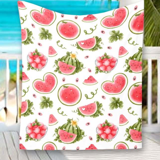 Manta Polar Picnic de verano blanco rosado de sandía (Watermelon Pink White Summer Picnic Fleece Blanket)