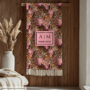 Manta Polar Piel de leopardo con acuarela dorada y rosa elegan