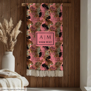 Manta Polar Piel de leopardo moderna en acuarela rosa personal