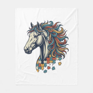 Manta Polar Pieza de rompecabezas de caballo colorido grabado