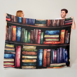 Manta Polar Pila de libros de lectura pintada con acuarela