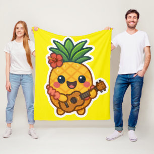 Manta Polar Piña Kawaii sonriente - Tropical