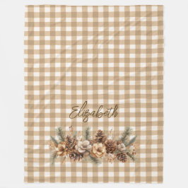 Manta Polar Pine Rústico Cones Brown Gingham Personalizado