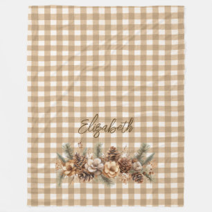 Manta Polar Pine Rústico Cones Brown Gingham Personalizado