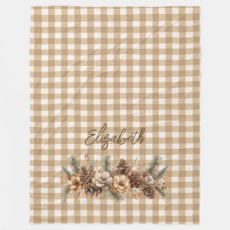 Manta Polar Pine Rústico Cones Brown Gingham Personalizado
