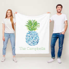 Manta Polar Pineapple Chinoiserie Blue White Preppy Name