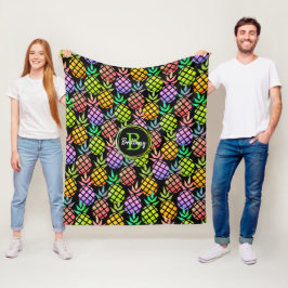 Manta Polar Pineapple Modern Multi-Color Monograma Nombre Negr
