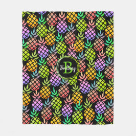 Manta Polar Pineapple Modern Multi-Color Monograma Nombre Negr