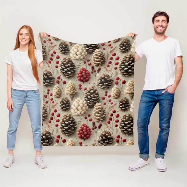 Manta Polar Pineconas de invierno y Berries rojas (In situ)