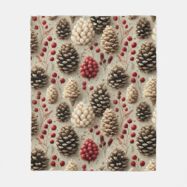 Manta Polar Pineconas de invierno y Berries rojas