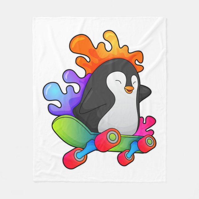 Manta Polar Pingüino como patinador con patineta (Anverso)