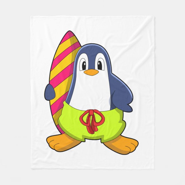 Manta Polar Pingüino como surfista con tabla de surf (Anverso)
