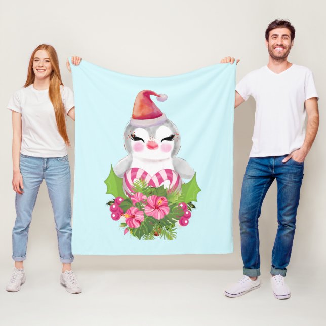 Manta Polar Pingüino de Navidades burdos en Santa Hat (In situ)