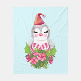 Manta Polar Pingüino de Navidades burdos en Santa Hat