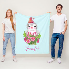 Manta Polar Pingüino de Navidades burdos en Santa Hat