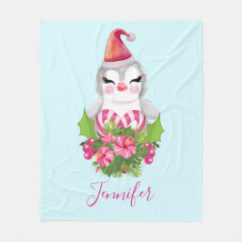 Manta Polar Pingüino de Navidades burdos en Santa Hat