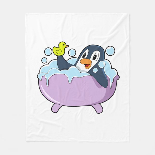 Manta Polar Pingüino en la bañera con pato (Anverso)