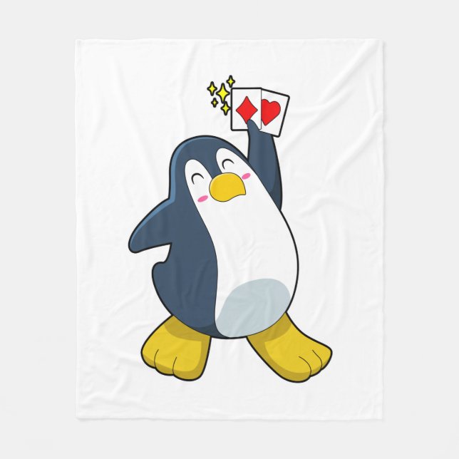 Manta Polar Pingüino en Poker con tarjetas de póker (Anverso)
