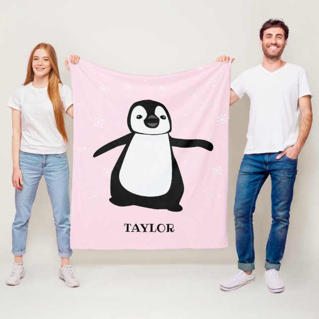 Manta Polar Pingüino lindo y rosa moderno personalizado (In situ)