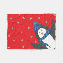 Manta Polar Pingüino navidad en rojo