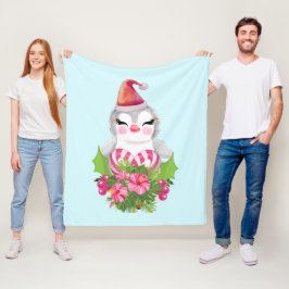 Manta Polar Pingüino Navideño Adorable con Gorro de Santa
