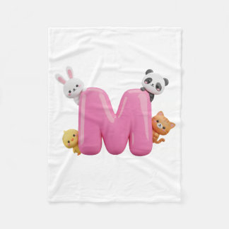 Manta Polar Pink 3D Letter M Fleece Baby Blanket with Animals